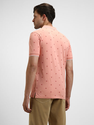 Men's Spread Collar Regular Fit Aop Pink Polo T-Shirt