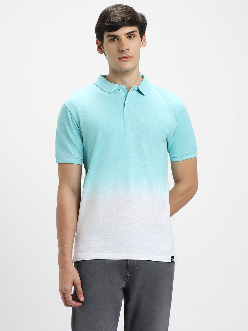 Men's Spread Collar Slim Fit Ombre Green Polo T-Shirt