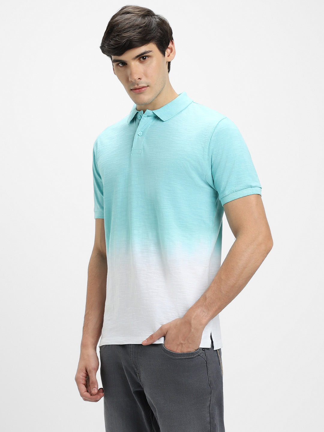 Men's Spread Collar Slim Fit Ombre Green Polo T-Shirt