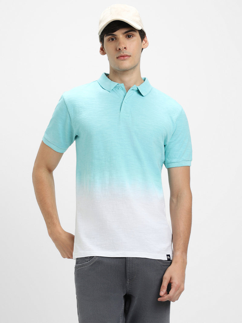 Men's Spread Collar Slim Fit Ombre Green Polo T-Shirt