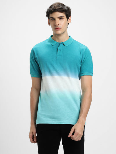 Men's Spread Collar Regular Fit Ombre Green T-Shirt