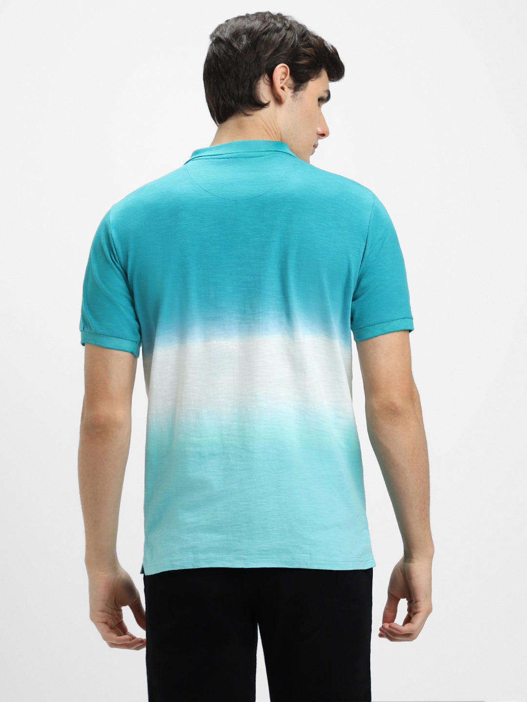 Men's Spread Collar Regular Fit Ombre Green T-Shirt