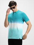 Men's Spread Collar Regular Fit Ombre Green T-Shirt