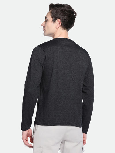 Dennis Lingo Men's Dark Grey Solid Henley Neck Full Sleeves Casual T-Shirt
