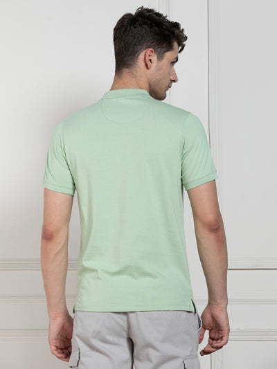 Men's Green Polo Collar Solid Regular Fit T-Shirt