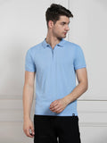 Dennis Lingo Men's Light Blue Polo Collar Solid Regular Fit T-Shirt