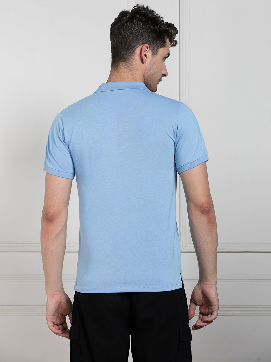 Men's Light Blue Polo Collar Solid Regular Fit T-Shirt