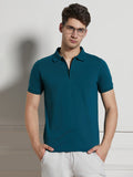 Men's Teal Solid Cotton Poly Regular Fit Polo T-Shirt