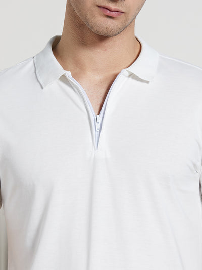 Men's White Solid Cotton Poly Regular Fit Polo T-Shirt