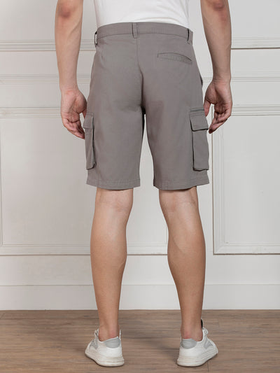 Men's Mid Grey Relaxed Fit Mid-Rise Solid Cargol Shorts