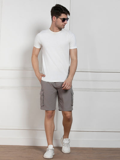 Men's Mid Grey Relaxed Fit Mid-Rise Solid Cargol Shorts