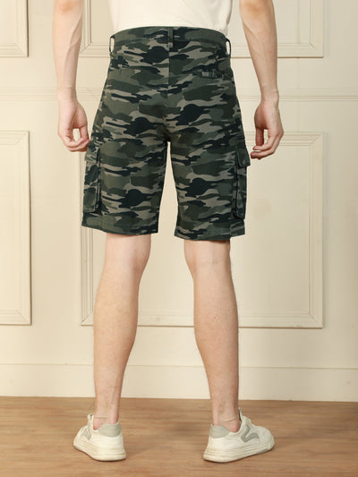 Dennis Lingo Men's Grey Relaxed Fit Camouflage Cotton Shorts