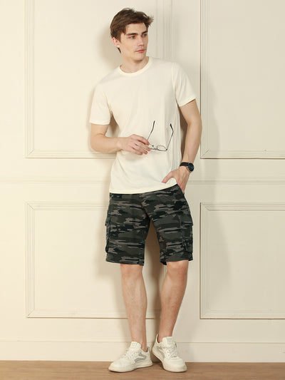 Dennis Lingo Men's Grey Relaxed Fit Camouflage Cotton Shorts