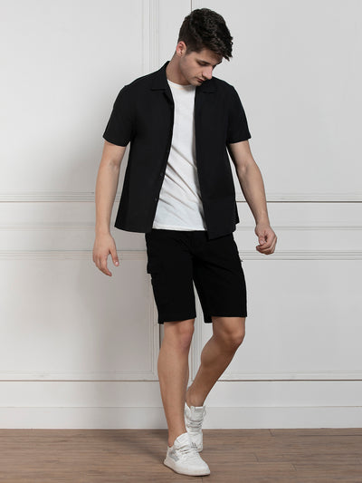 Dennis Lingo Men's Black Relaxed Fit Mid-Rise Solid Casual Shorts