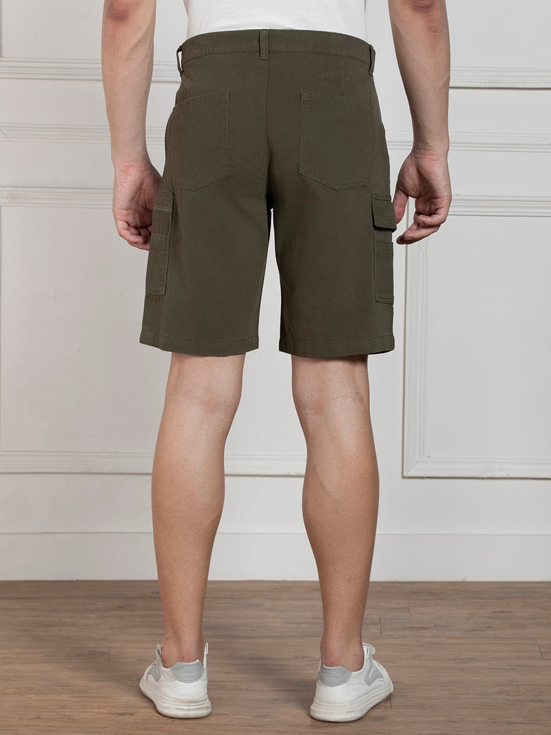 Men's Olive Relaxed Fit Mid-Rise Solid Casual Shorts