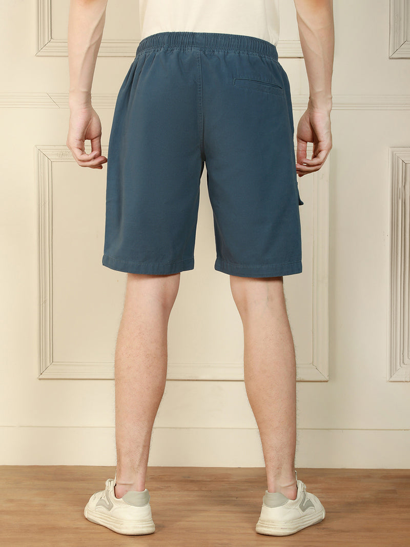 Dennis Lingo Men's Blue Relaxed Fit Solid Cotton Shorts