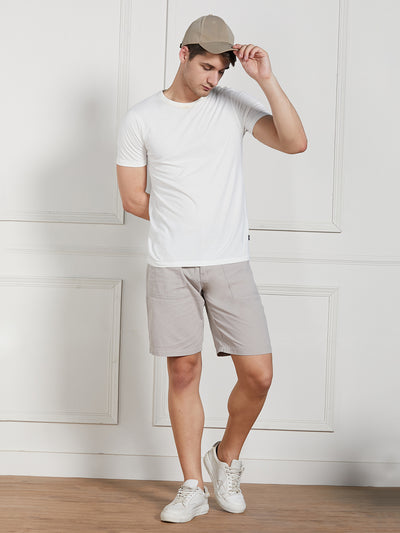 Men's Light Grey Solid Relaxed Fit Shorts