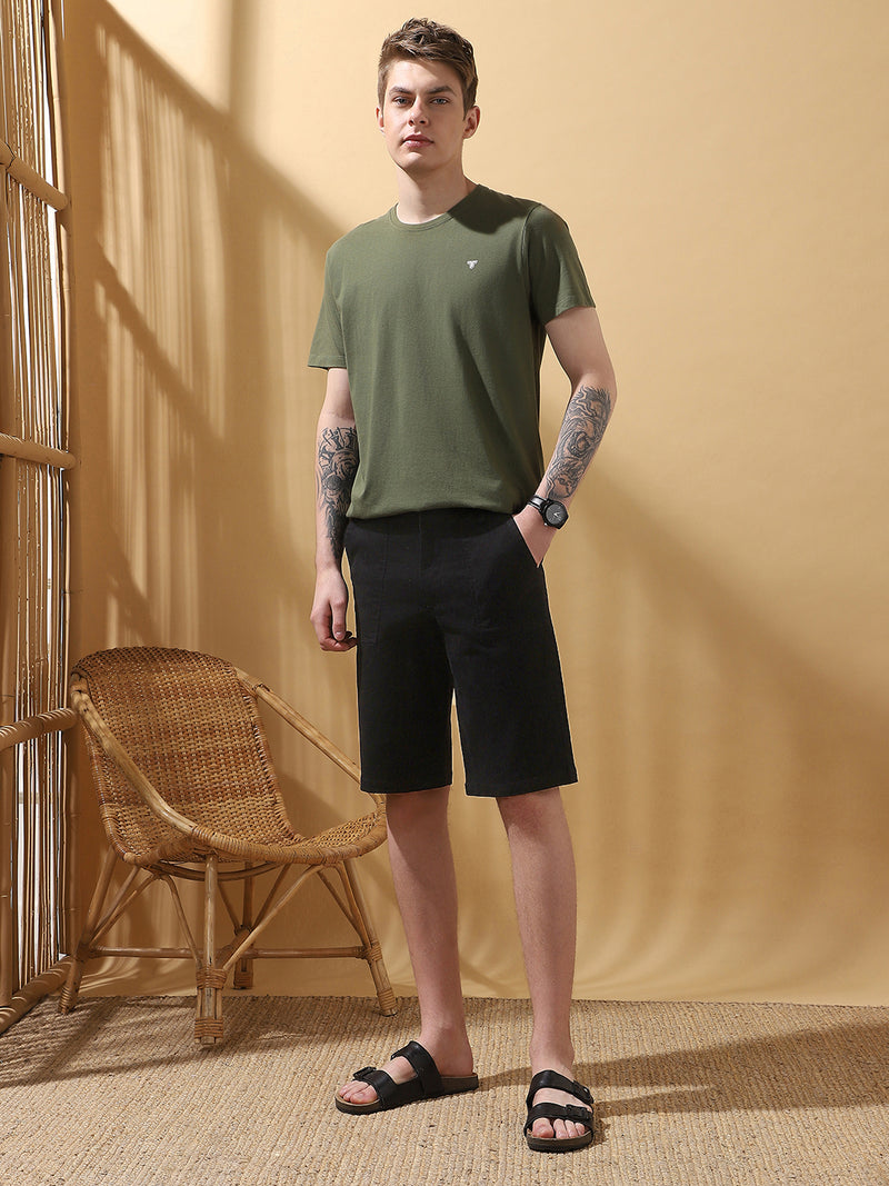 Men's Black Solid Casual Shorts