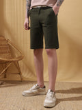 Men's Olive Solid Casual Shorts