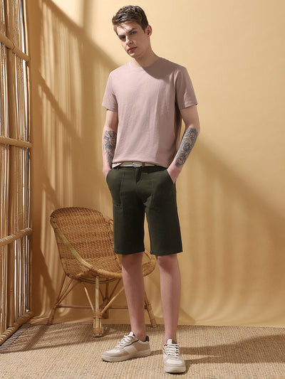 Men's Olive Solid Casual Shorts