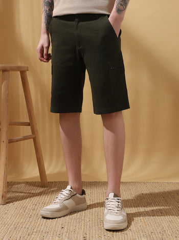 Men's Olive Solid Cargo Shorts