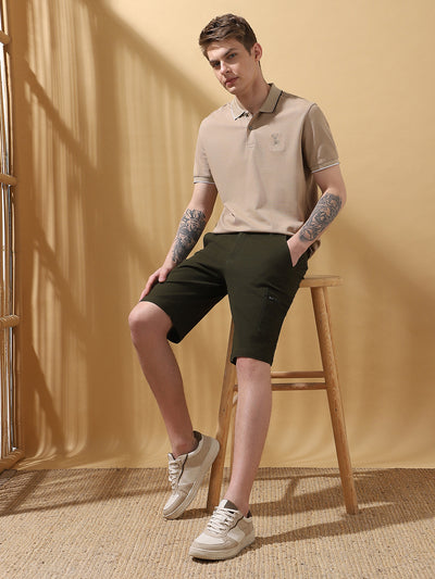 Men's Olive Solid Cargo Shorts