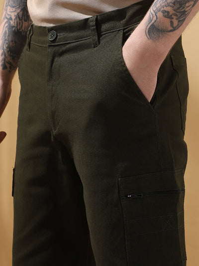 Men's Olive Solid Cargo Shorts