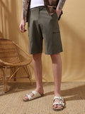 Men's Grey Solid Cargo Shorts