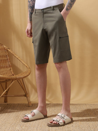 Men's Grey Solid Cargo Shorts