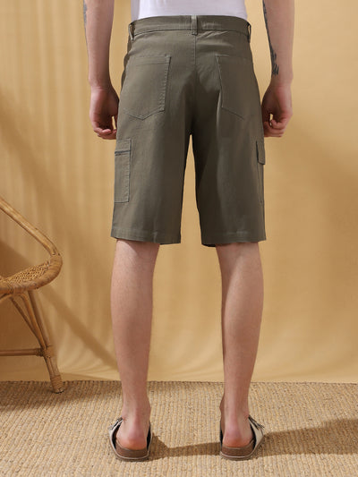 Men's Grey Solid Cargo Shorts