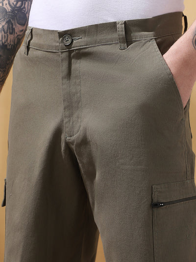 Men's Grey Solid Cargo Shorts