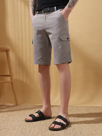 Men's Grey Solid Cargo Shorts