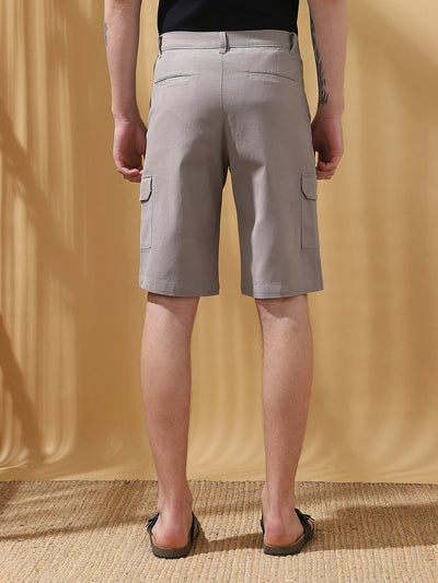 Men's Grey Solid Cargo Shorts