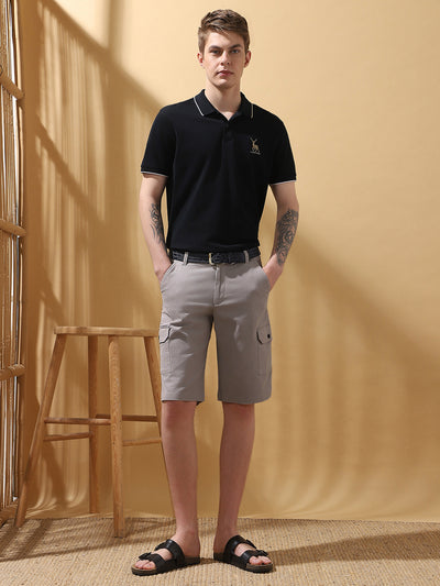 Men's Grey Solid Cargo Shorts