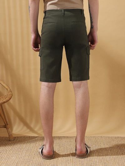 Men's Olive Solid Cargo Shorts