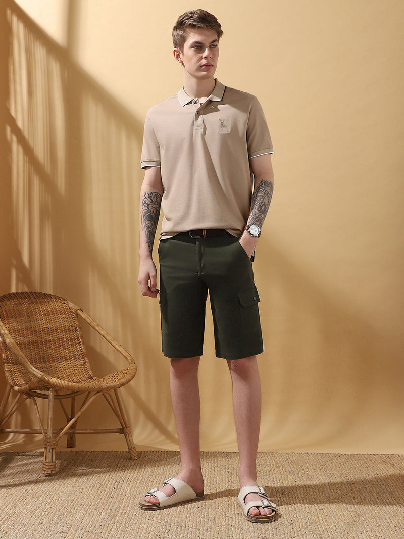 Men's Olive Solid Cargo Shorts