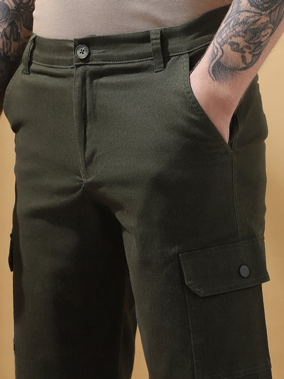 Men's Olive Solid Cargo Shorts