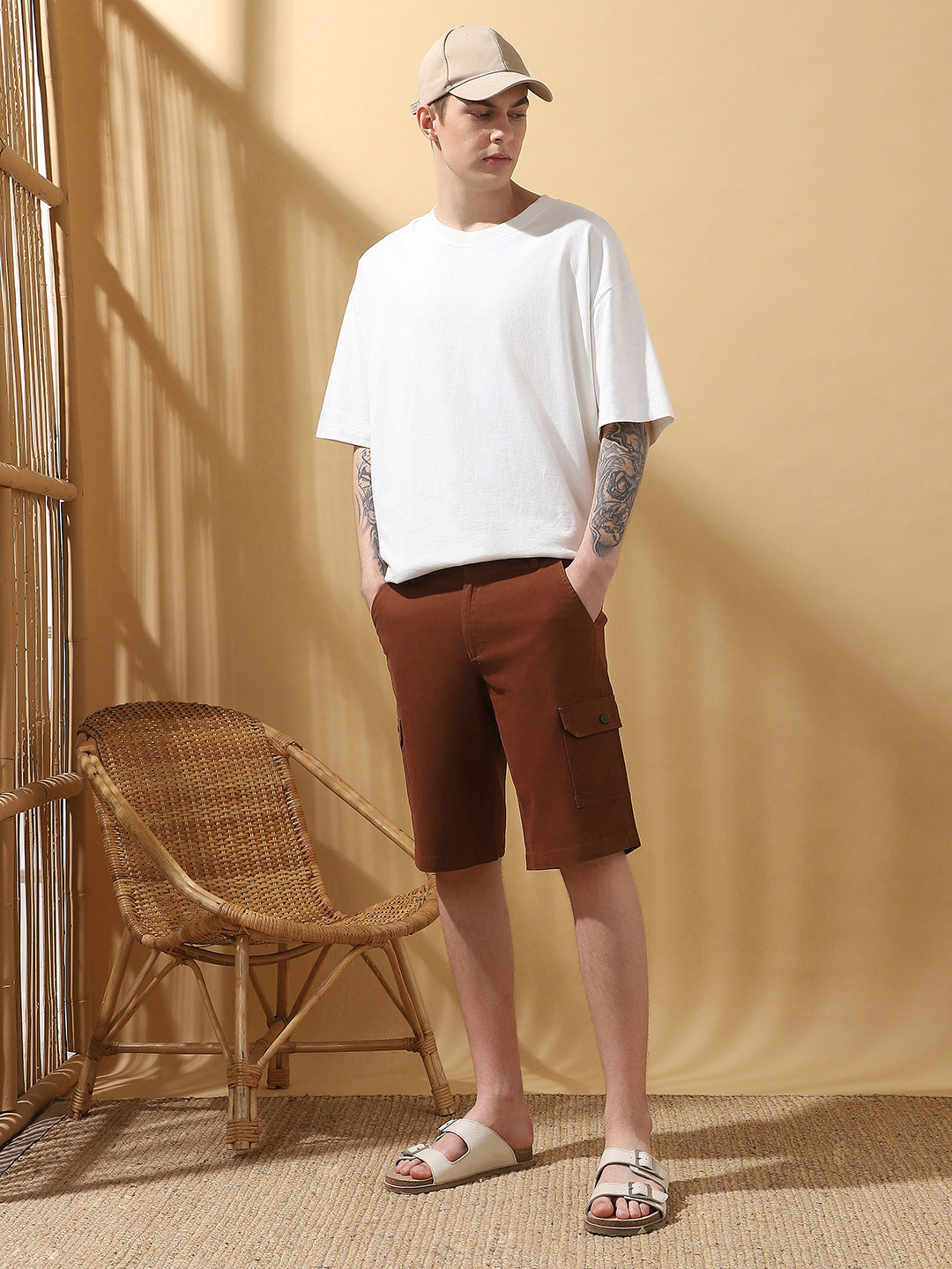 Men's Rust Solid Cargo Shorts