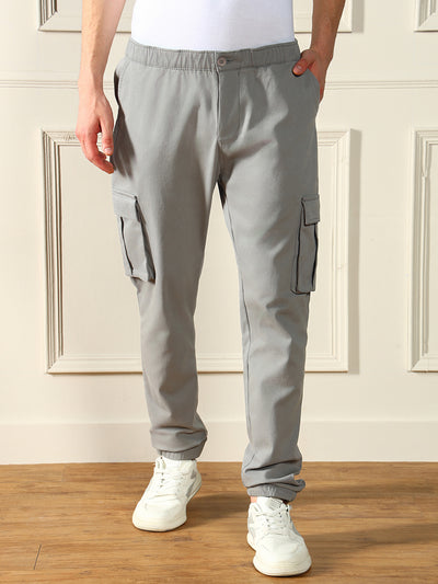 Men's Mid Grey Solid Casual Trouser