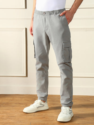 Men's Mid Grey Solid Casual Trouser