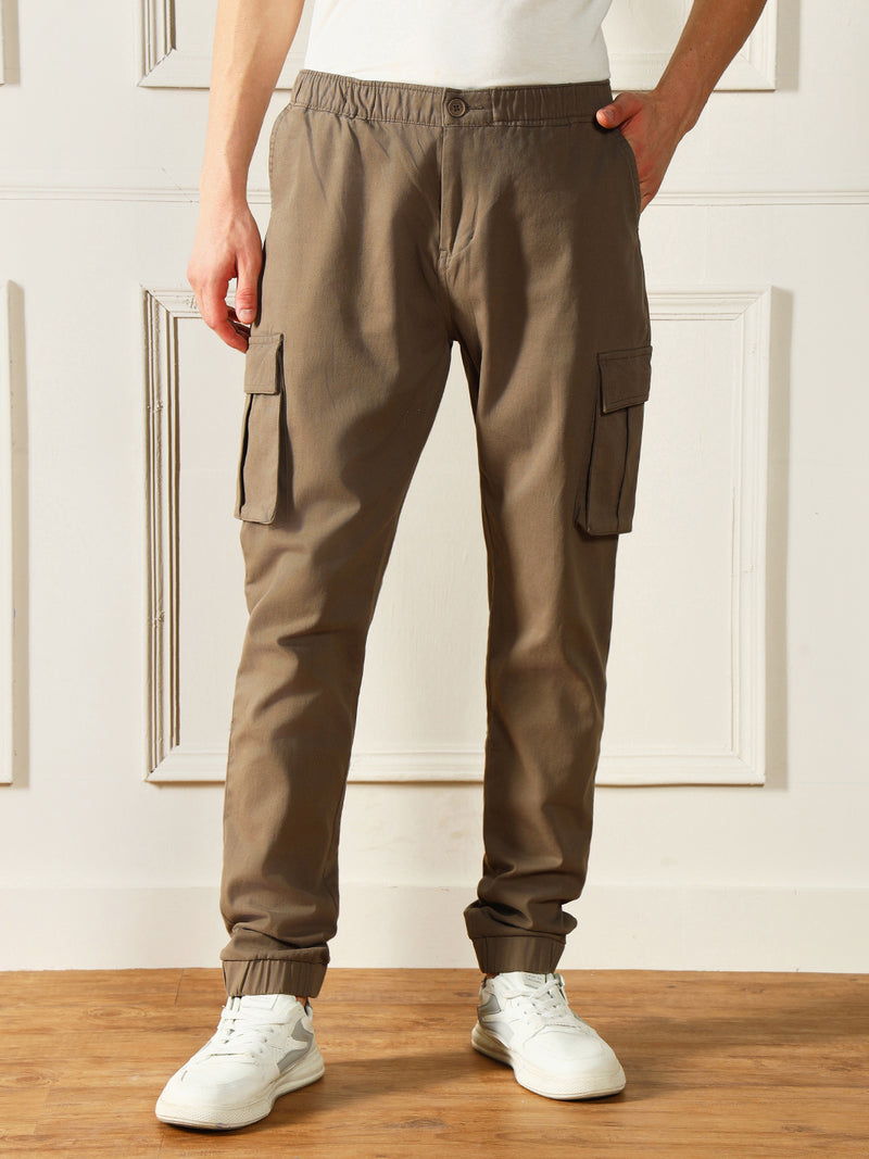 Men's Taupe Solid Casual Trouser