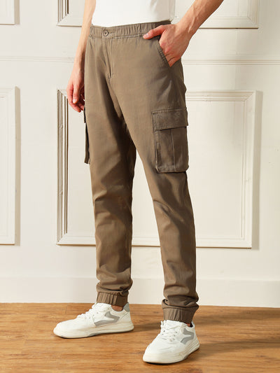 Men's Taupe Solid Casual Trouser