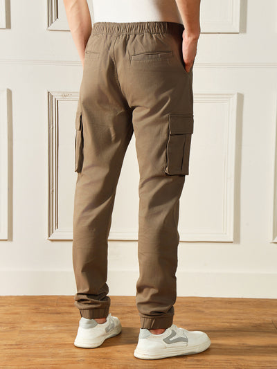 Men's Taupe Solid Casual Trouser