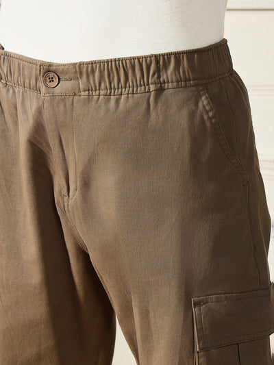 Men's Taupe Solid Casual Trouser