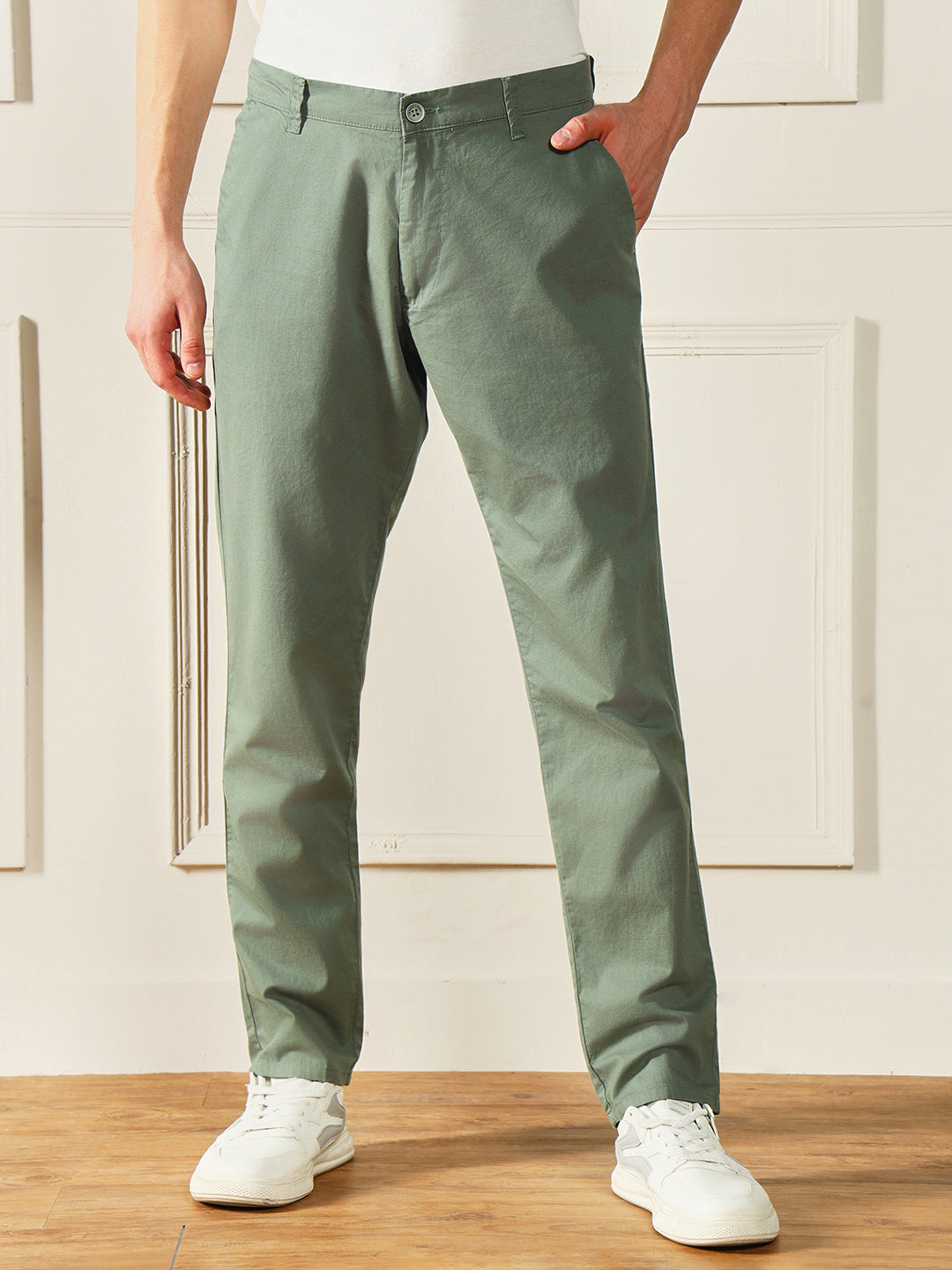 Men's Moss Green Solid Chinos