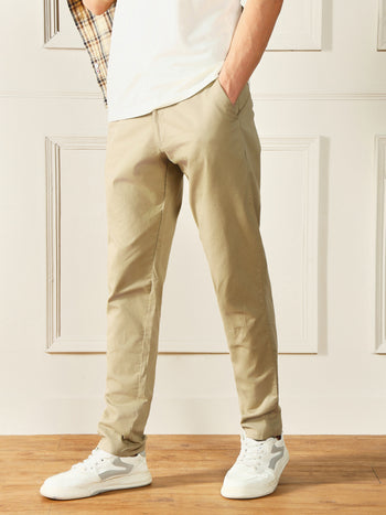 Men's Light Khaki Solid Chinos