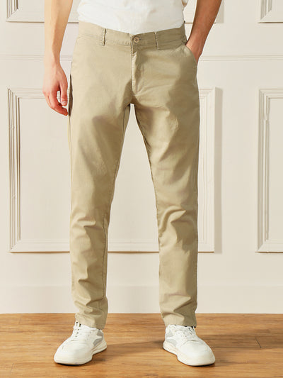 Men's Light Khaki Solid Chinos