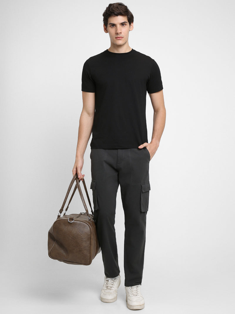 Men's Charcoal Grey Solid Cargo trousers