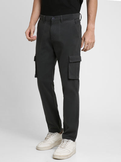 Men's Charcoal Grey Solid Cargo trousers