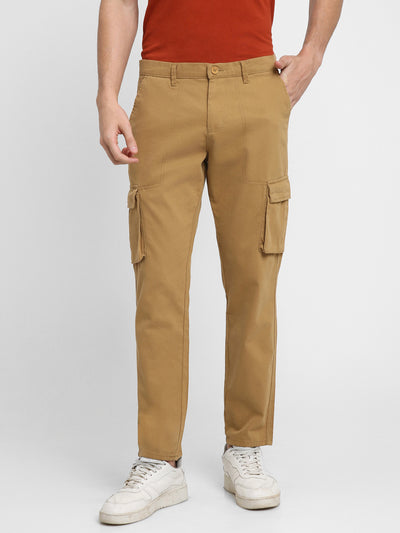 Men's Khaki Solid Cargo trousers